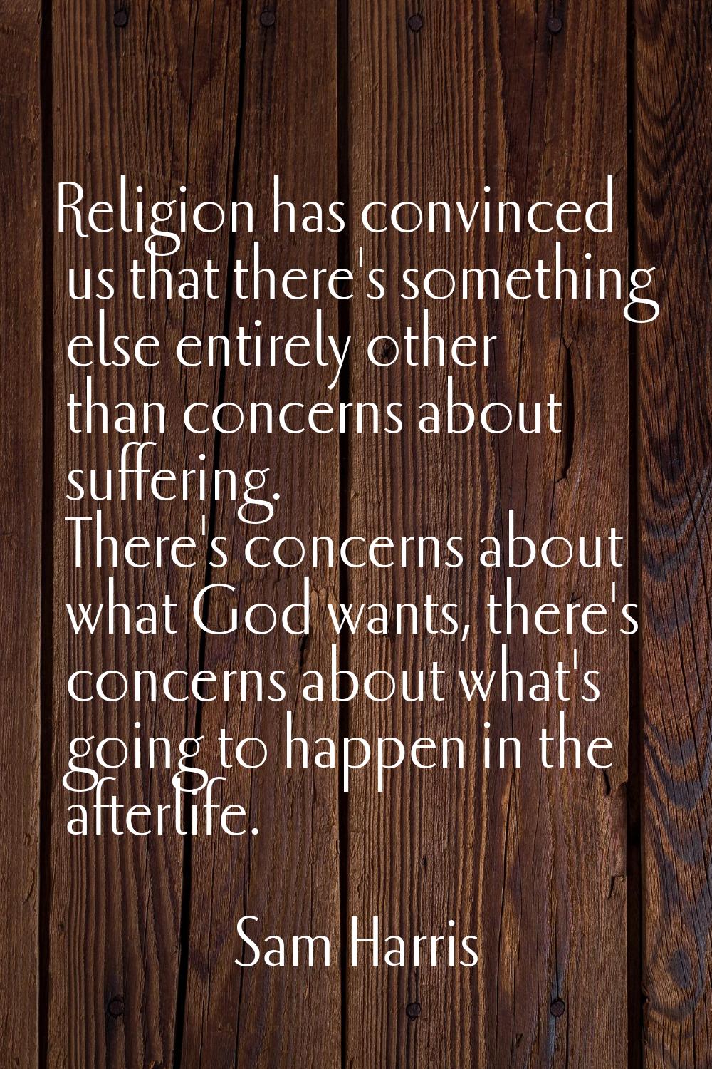 Religion has convinced us that there's something else entirely other than concerns about suffering.