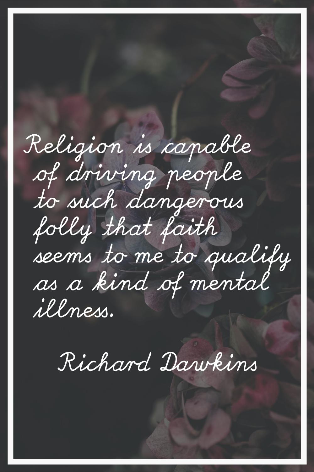Religion is capable of driving people to such dangerous folly that faith seems to me to qualify as 