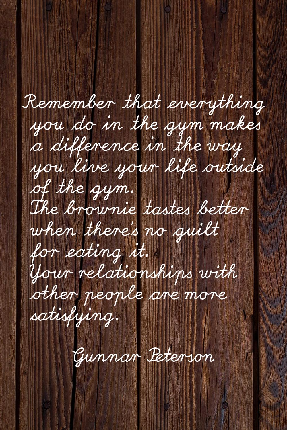 Remember that everything you do in the gym makes a difference in the way you live your life outside