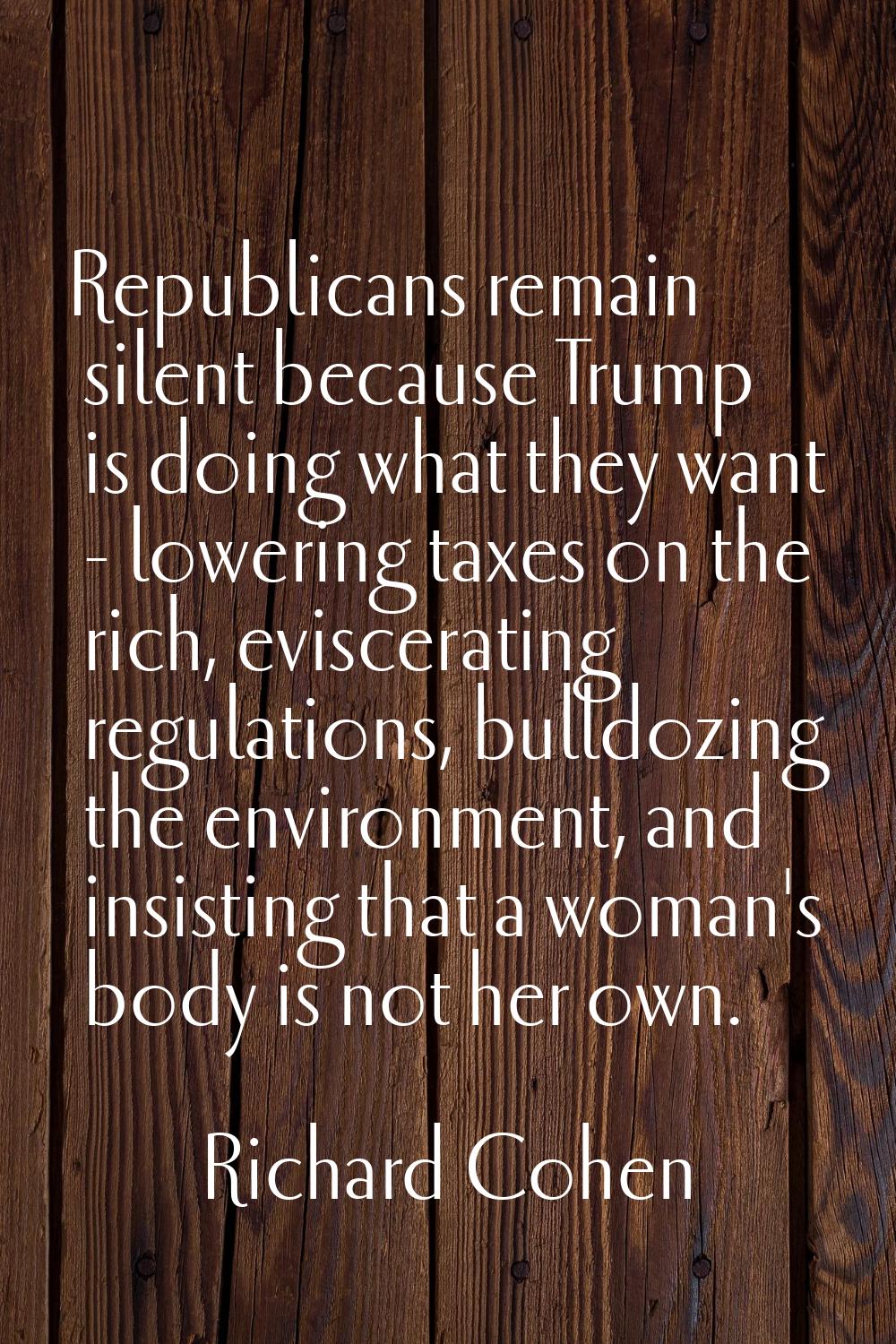 Republicans remain silent because Trump is doing what they want - lowering taxes on the rich, evisc