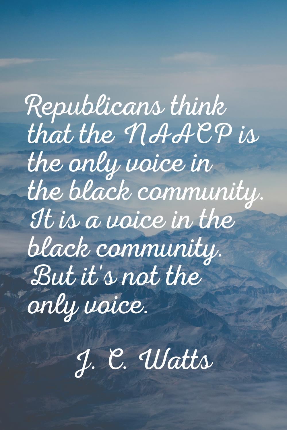 Republicans think that the NAACP is the only voice in the black community. It is a voice in the bla