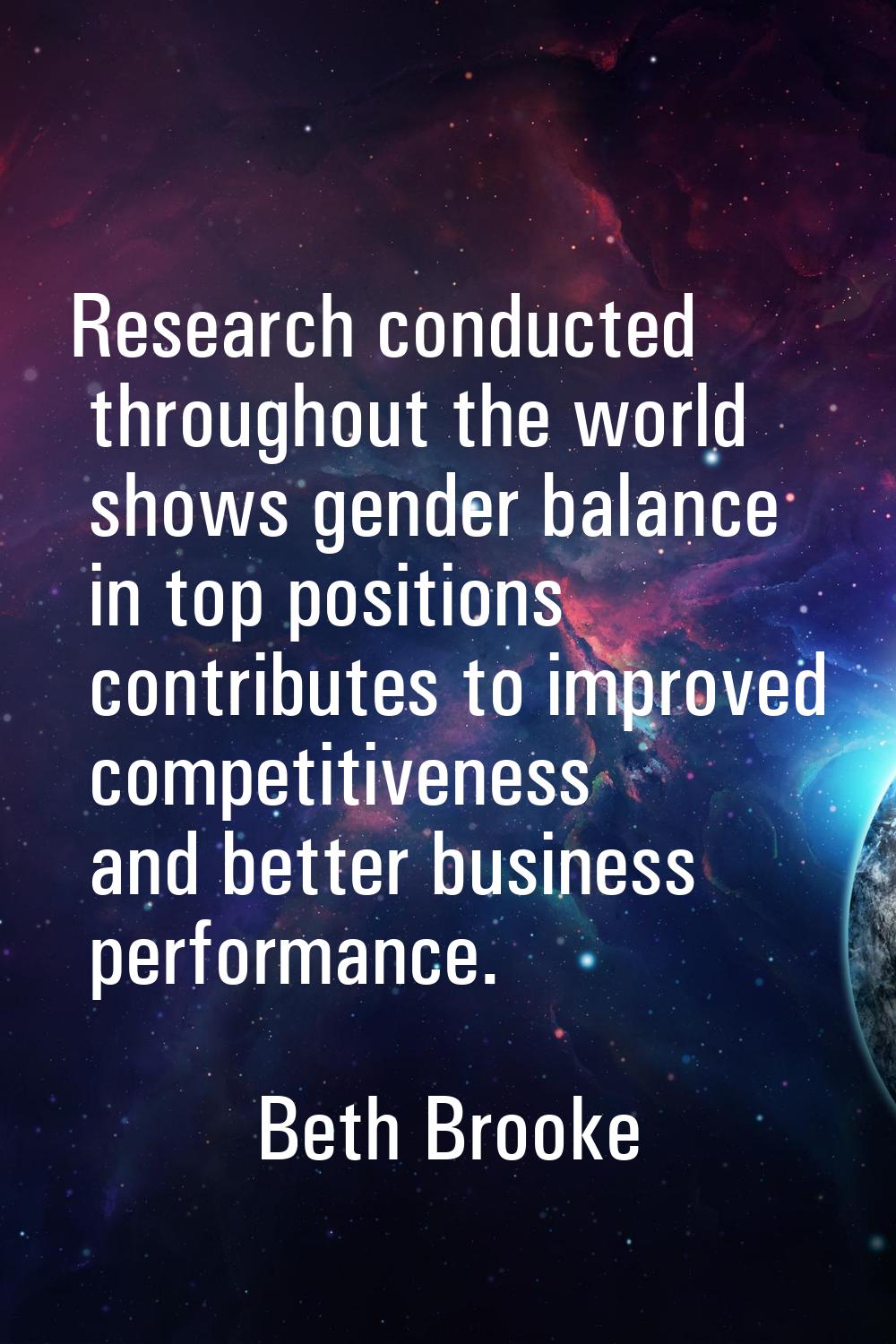 Research conducted throughout the world shows gender balance in top positions contributes to improv