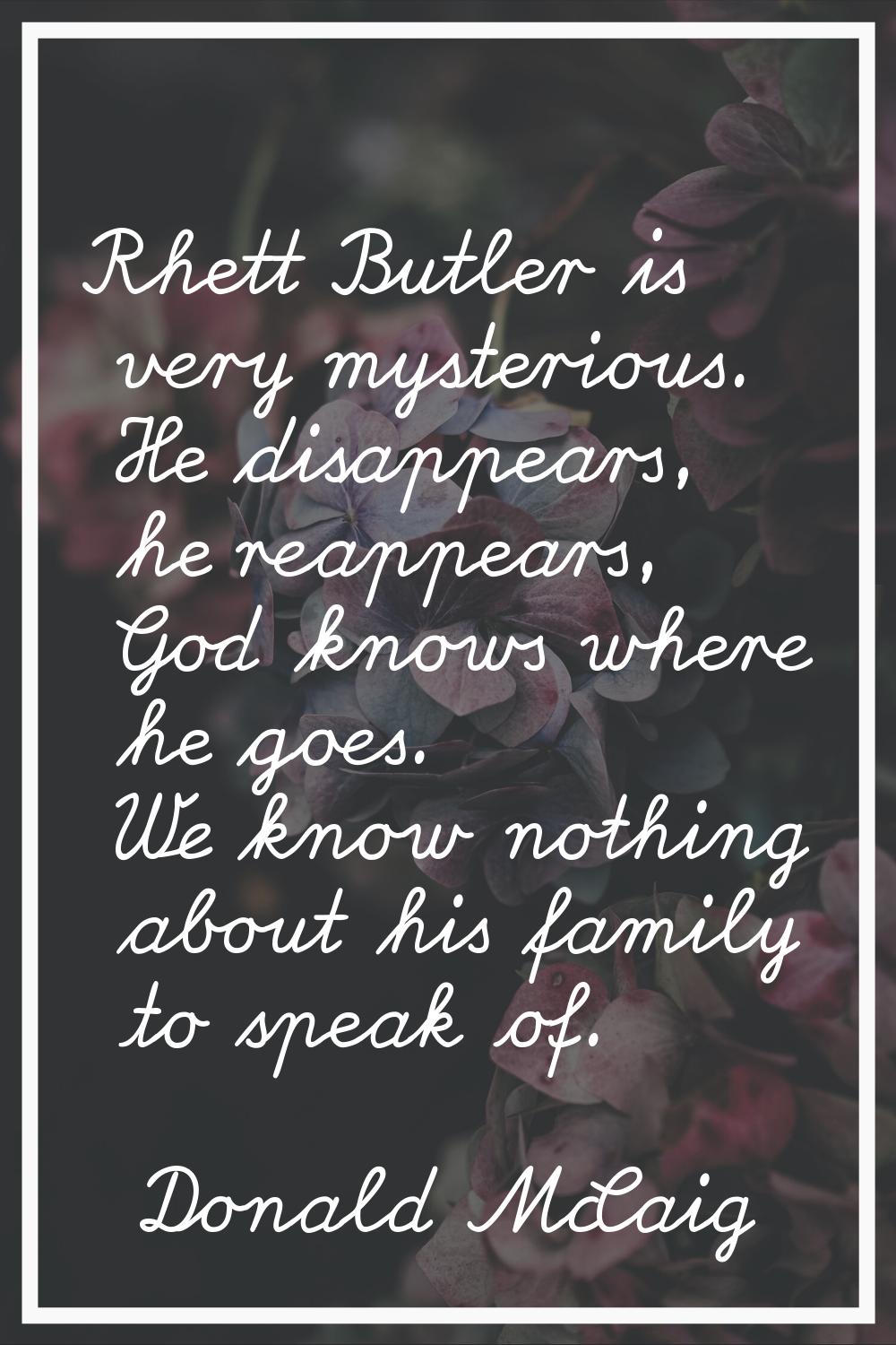 Rhett Butler is very mysterious. He disappears, he reappears, God knows where he goes. We know noth