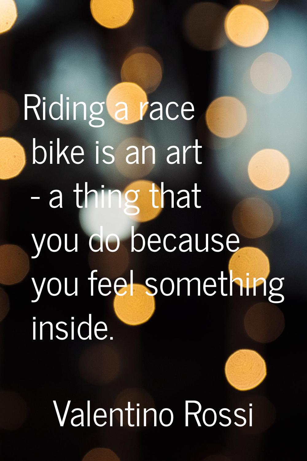 Riding a race bike is an art - a thing that you do because you feel something inside.