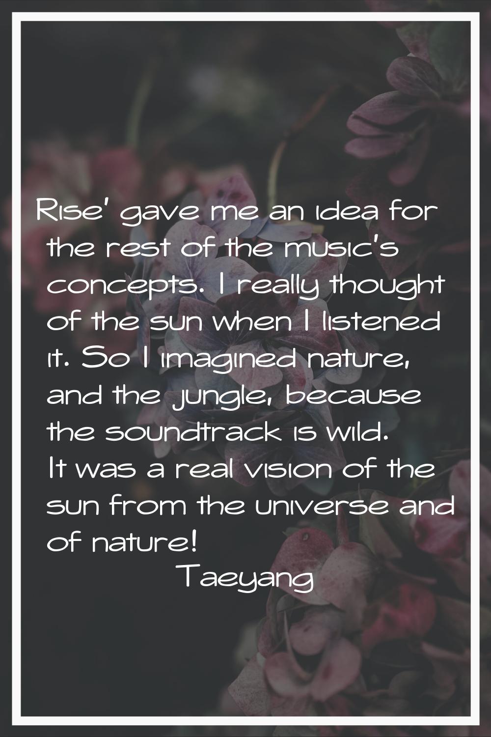 Rise' gave me an idea for the rest of the music's concepts. I really thought of the sun when I list