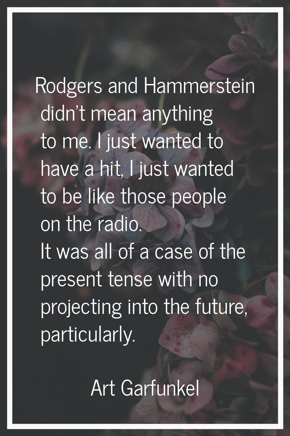 Rodgers and Hammerstein didn't mean anything to me. I just wanted to have a hit, I just wanted to b