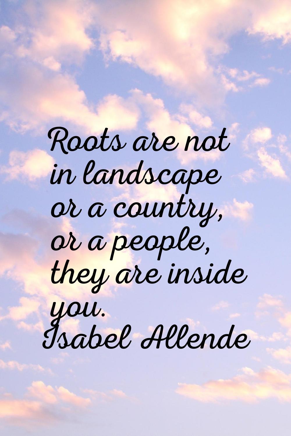 Roots are not in landscape or a country, or a people, they are inside you.