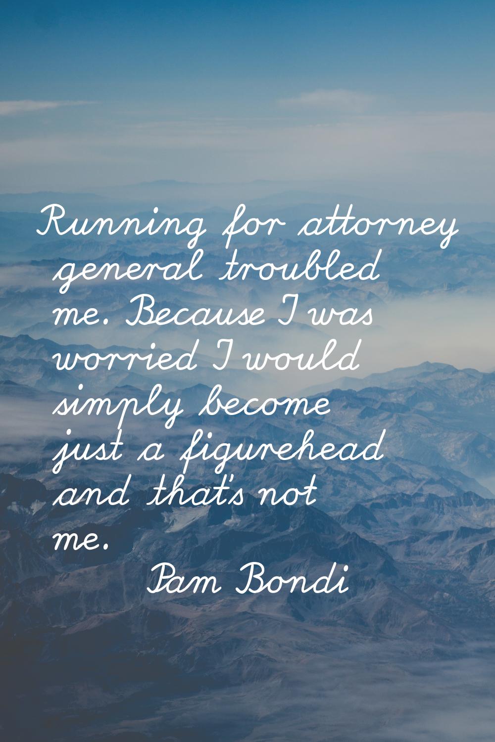 Running for attorney general troubled me. Because I was worried I would simply become just a figure