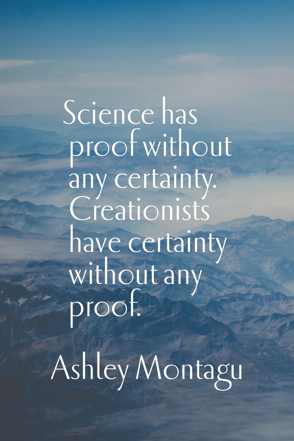 Science has proof without any certainty. Creationists have certainty without any proof.