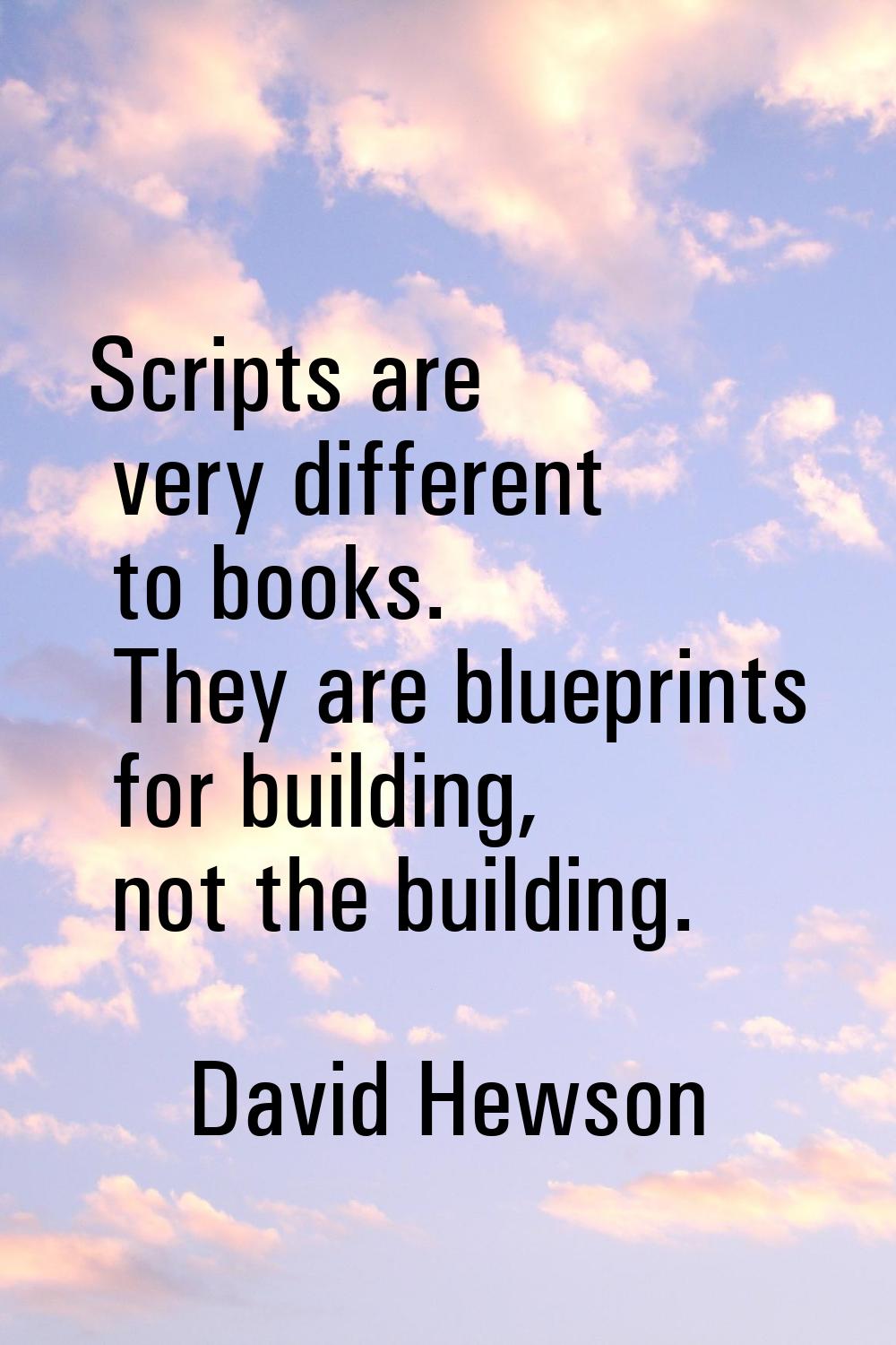 Scripts are very different to books. They are blueprints for building, not the building.