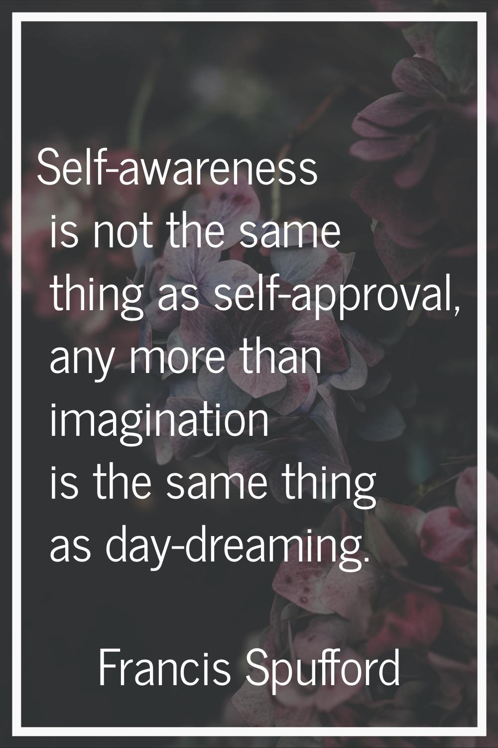 Self-awareness is not the same thing as self-approval, any more than imagination is the same thing 