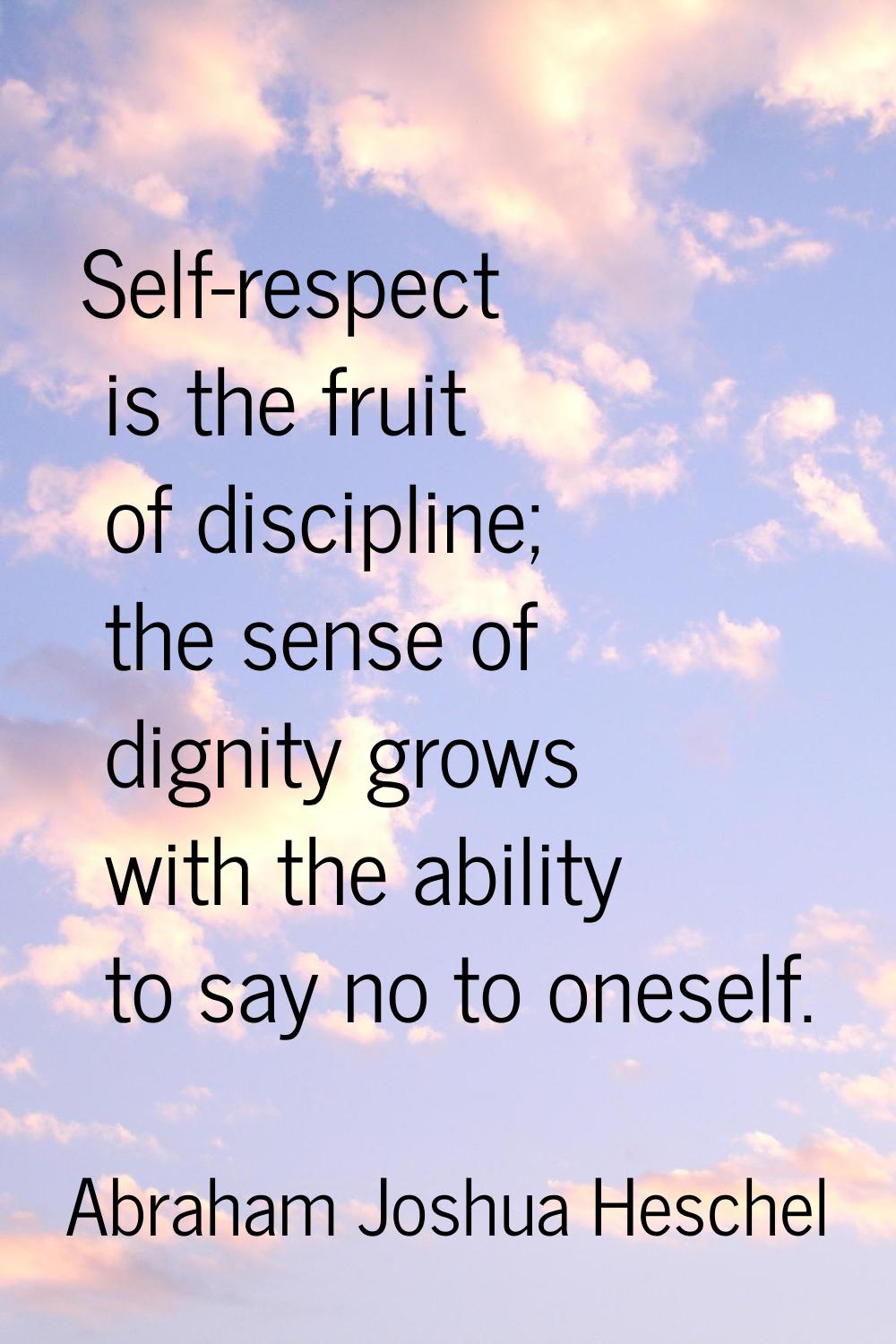 Self-respect is the fruit of discipline; the sense of dignity grows with the ability to say no to o