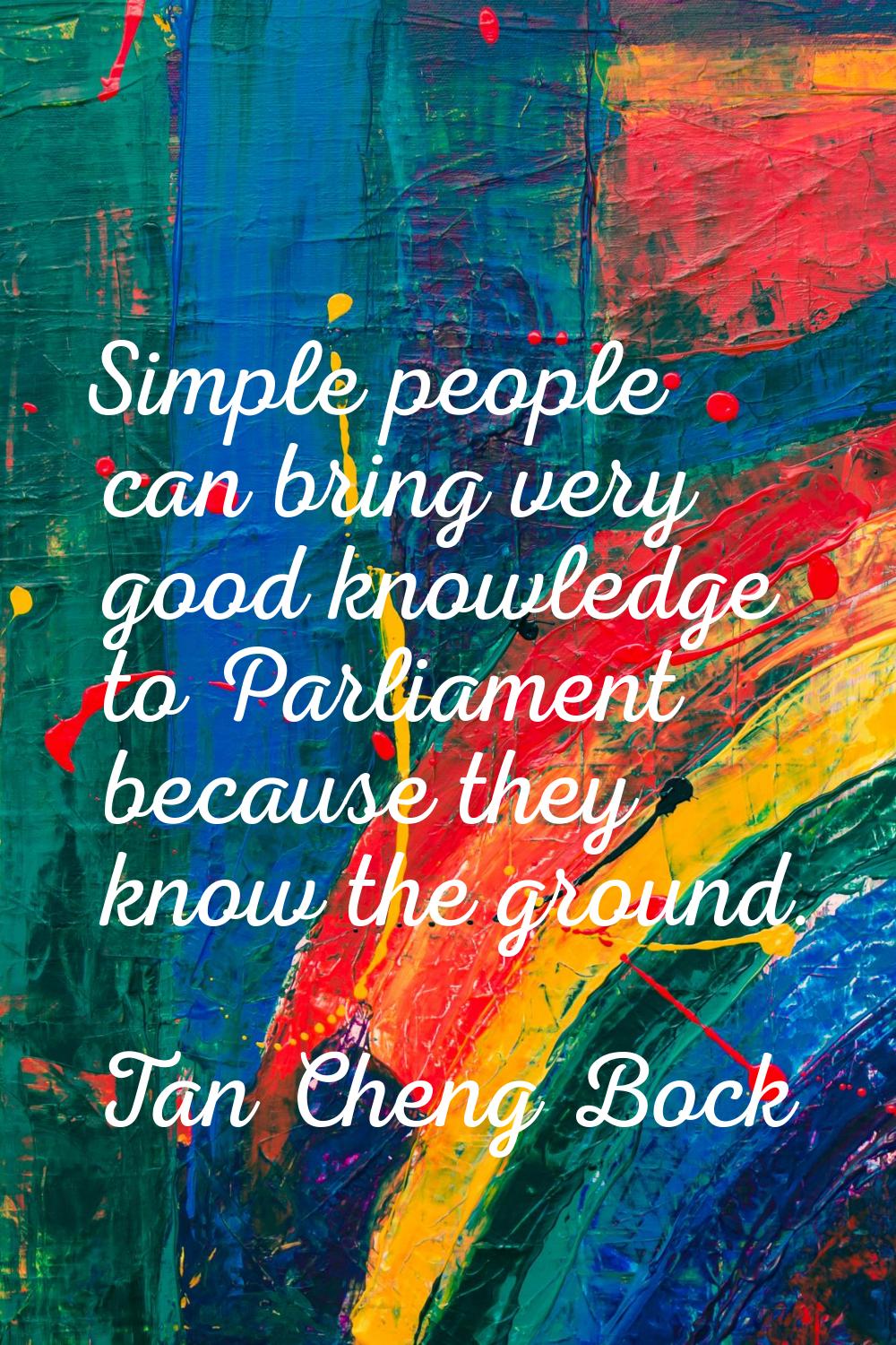 Simple people can bring very good knowledge to Parliament because they know the ground.