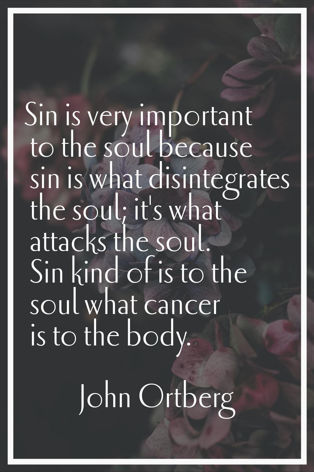 Sin is very important to the soul because sin is what disintegrates the soul; it's what attacks the