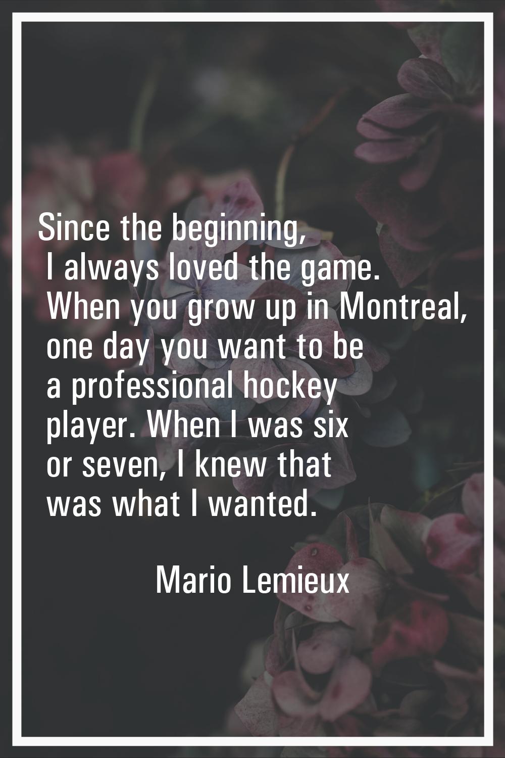 Since the beginning, I always loved the game. When you grow up in Montreal, one day you want to be 