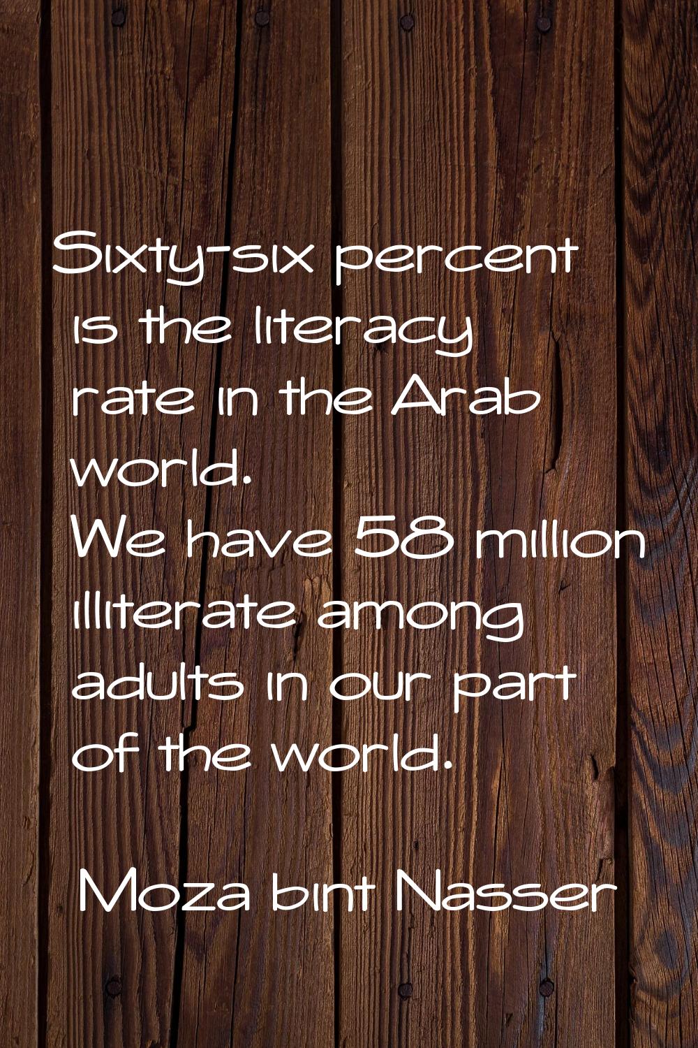Sixty-six percent is the literacy rate in the Arab world. We have 58 million illiterate among adult