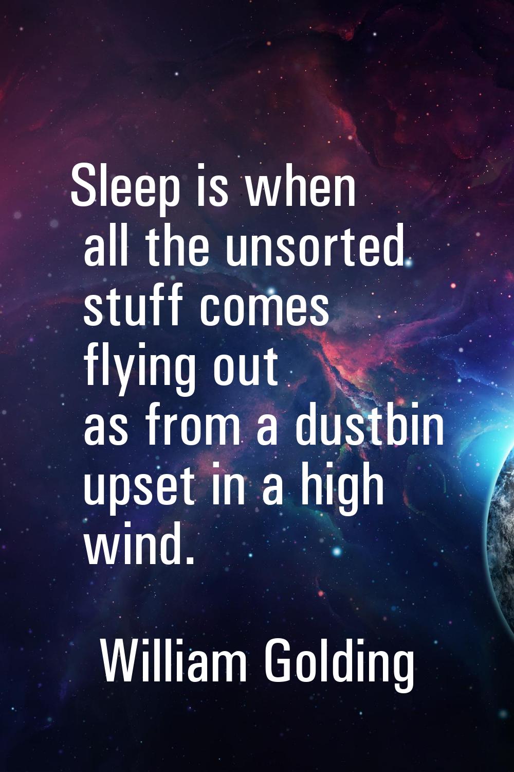 Sleep is when all the unsorted stuff comes flying out as from a dustbin upset in a high wind.