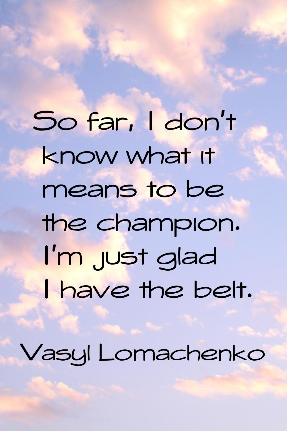 So far, I don't know what it means to be the champion. I'm just glad I have the belt.