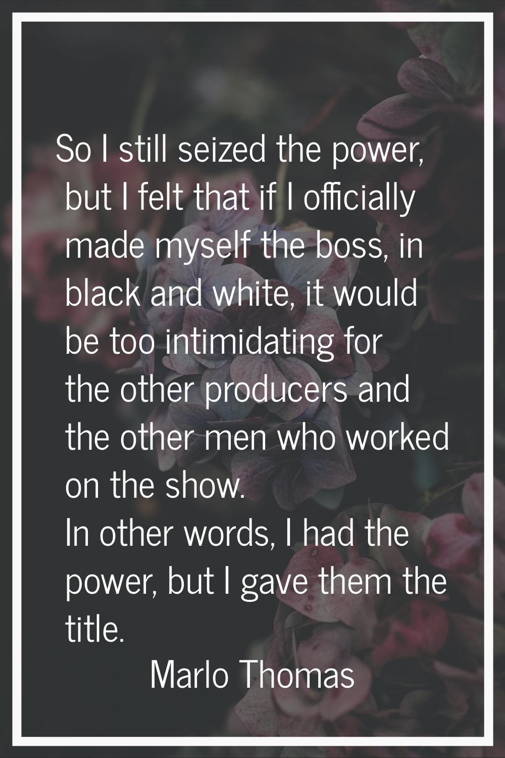 So I still seized the power, but I felt that if I officially made myself the boss, in black and whi