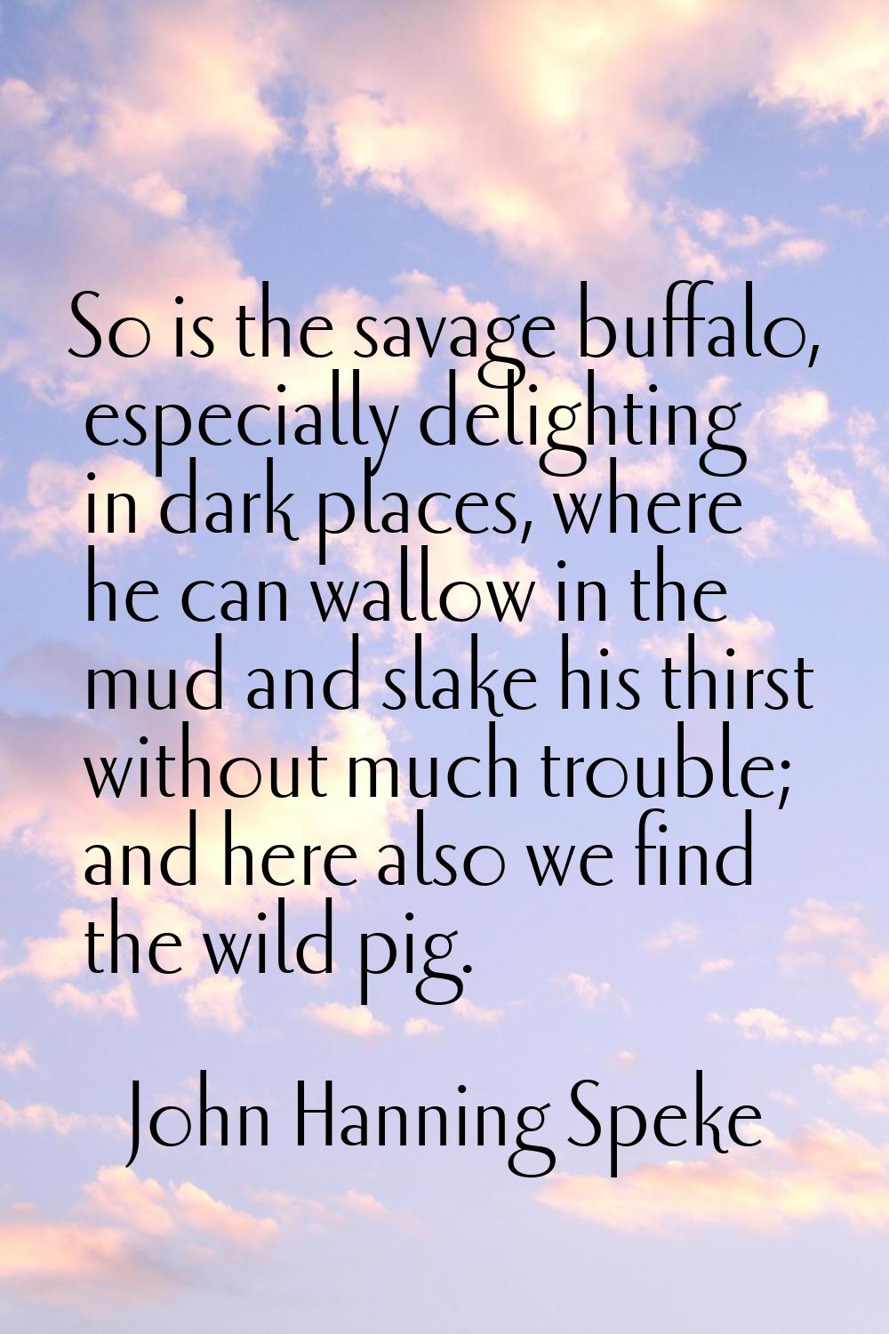 So is the savage buffalo, especially delighting in dark places, where he can wallow in the mud and 