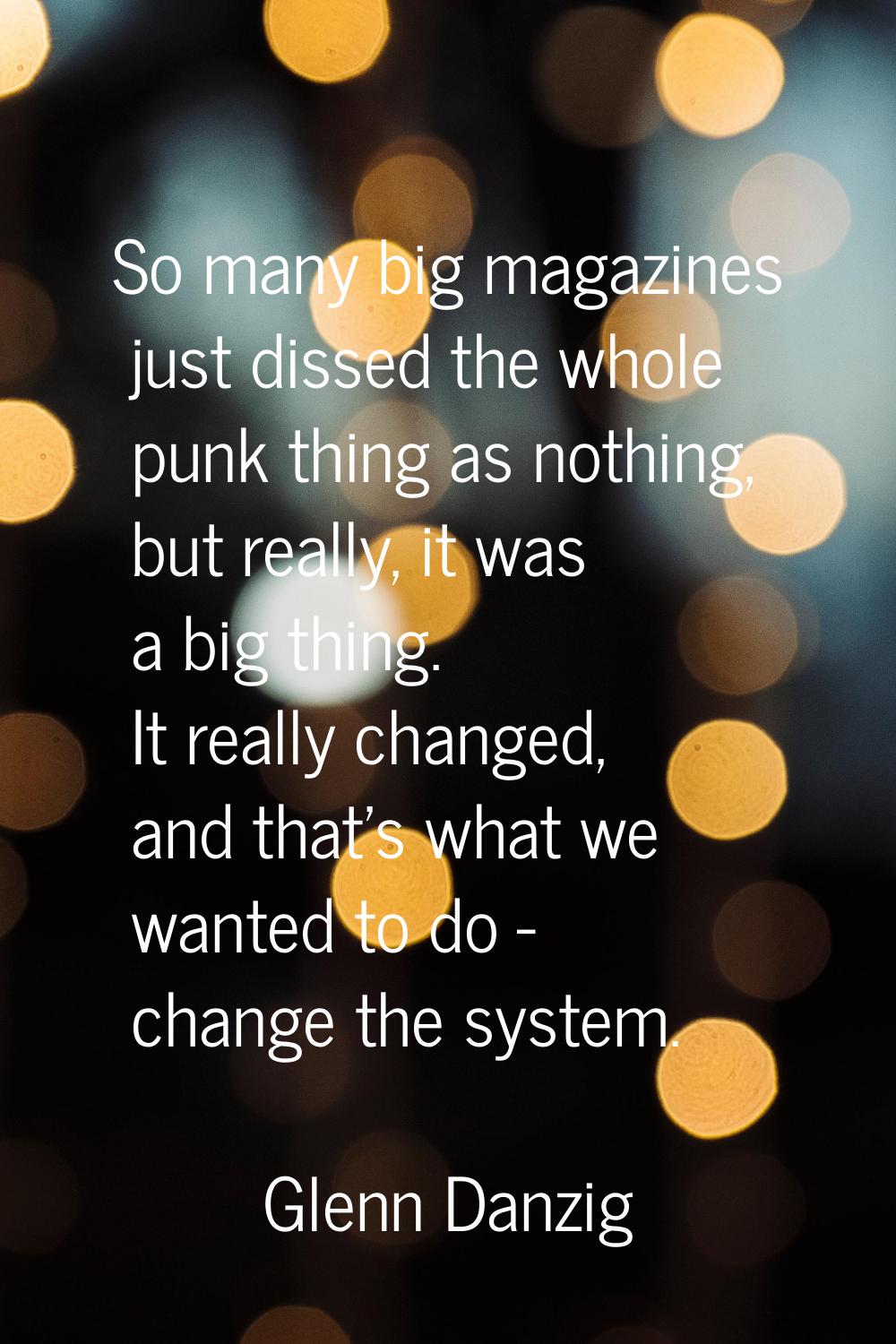 So many big magazines just dissed the whole punk thing as nothing, but really, it was a big thing. 