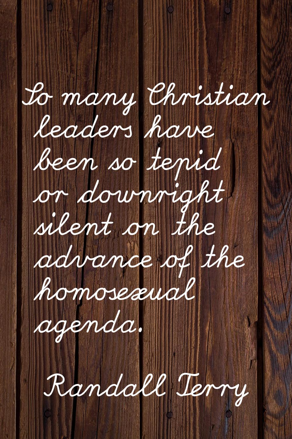 So many Christian leaders have been so tepid or downright silent on the advance of the homosexual a