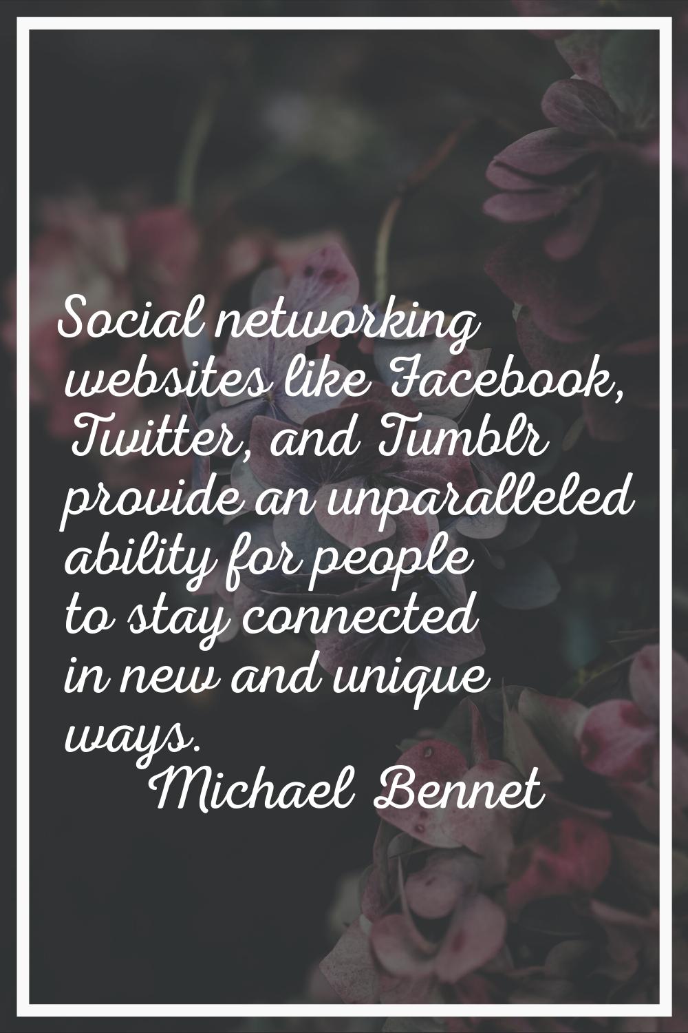 Social networking websites like Facebook, Twitter, and Tumblr provide an unparalleled ability for p