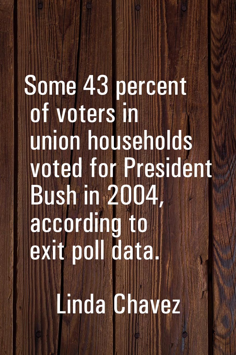Some 43 percent of voters in union households voted for President Bush in 2004, according to exit p