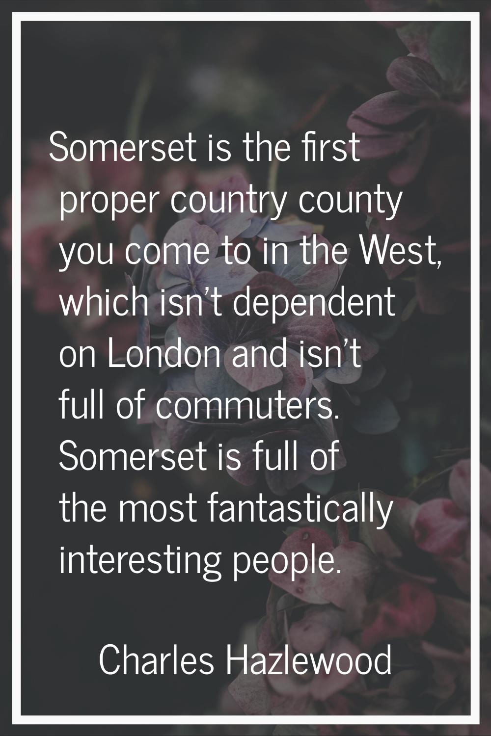 Somerset is the first proper country county you come to in the West, which isn't dependent on Londo