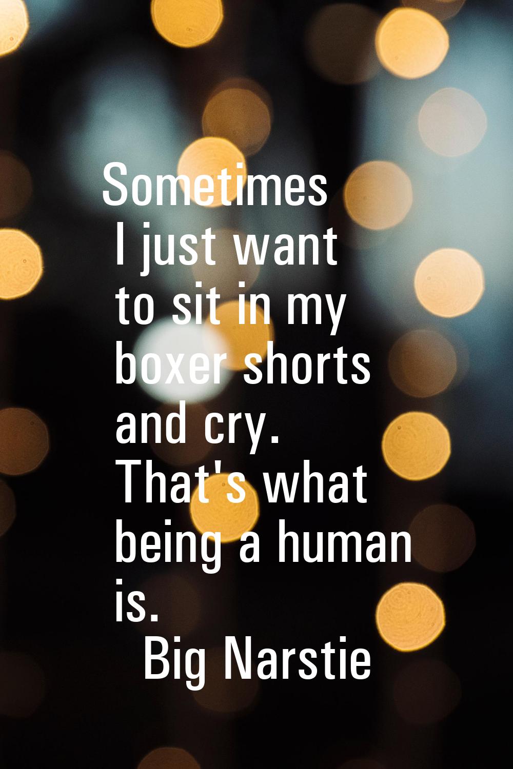 Sometimes I just want to sit in my boxer shorts and cry. That's what being a human is.