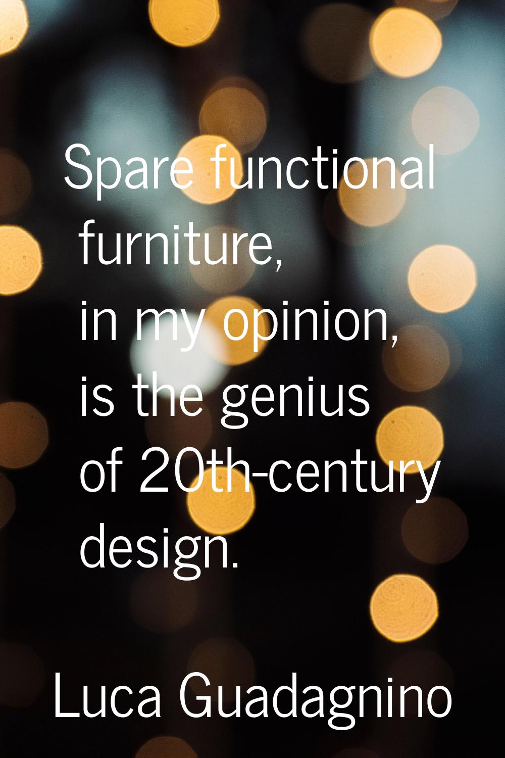 Spare functional furniture, in my opinion, is the genius of 20th-century design.