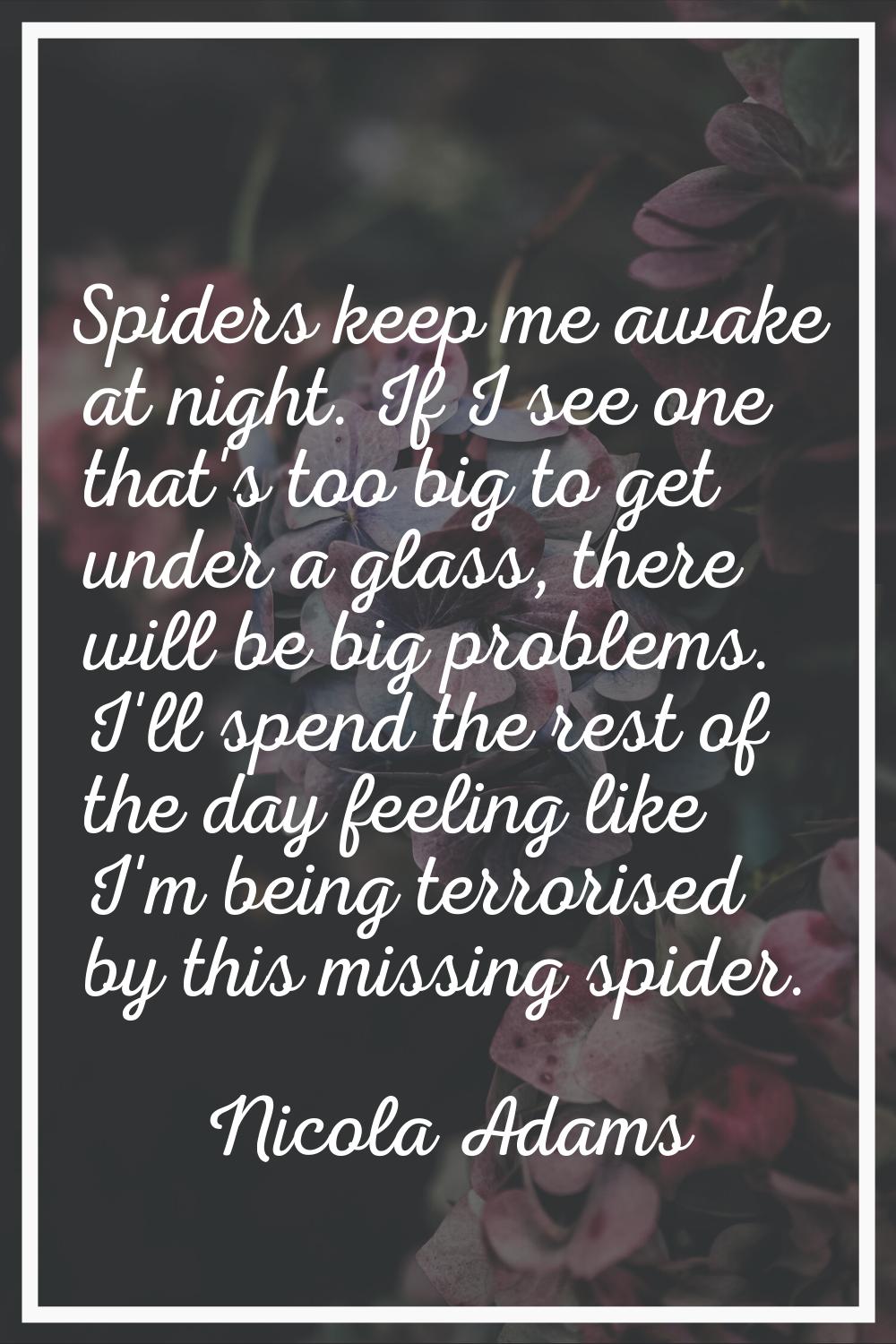 Spiders keep me awake at night. If I see one that's too big to get under a glass, there will be big