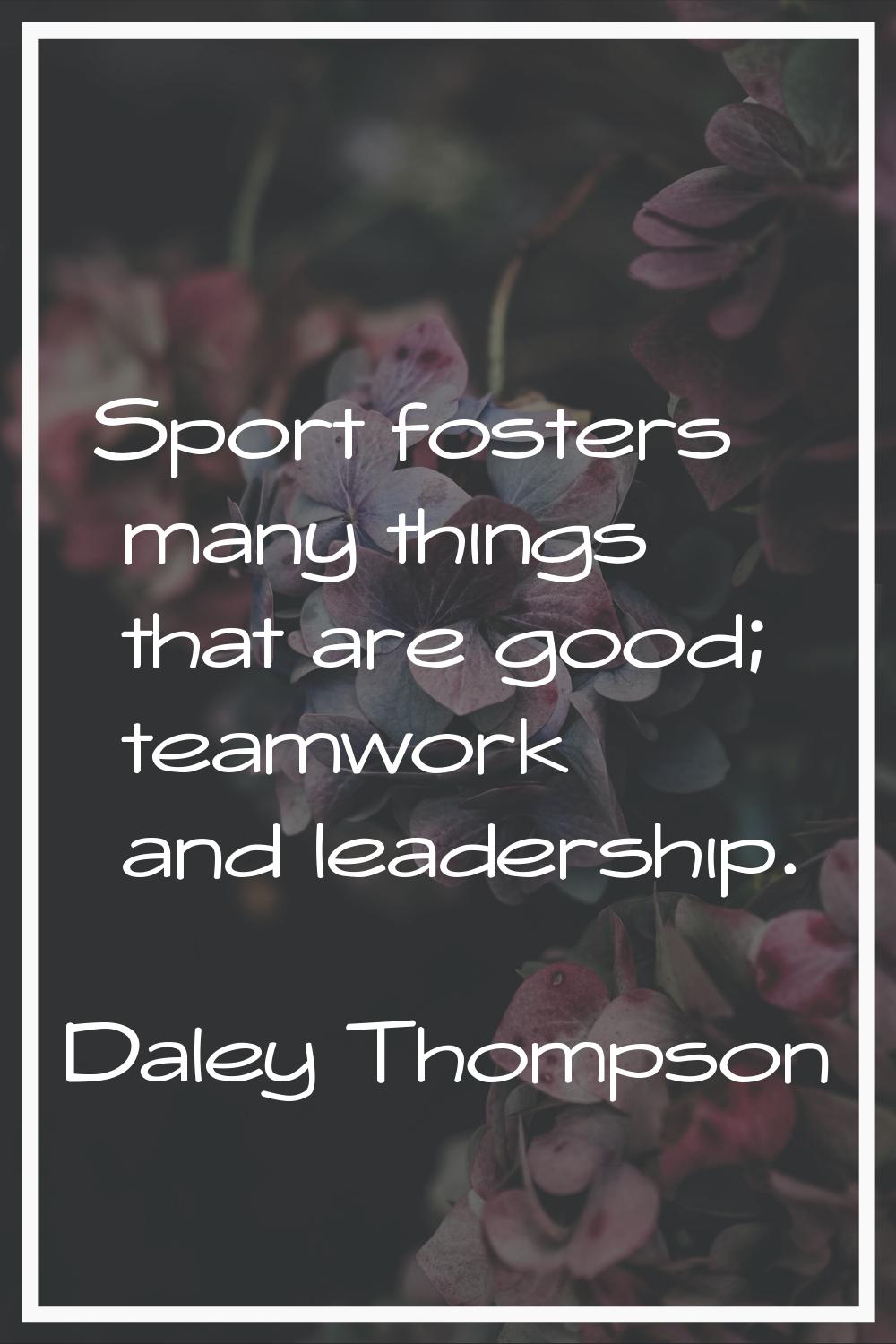 Sport fosters many things that are good; teamwork and leadership.