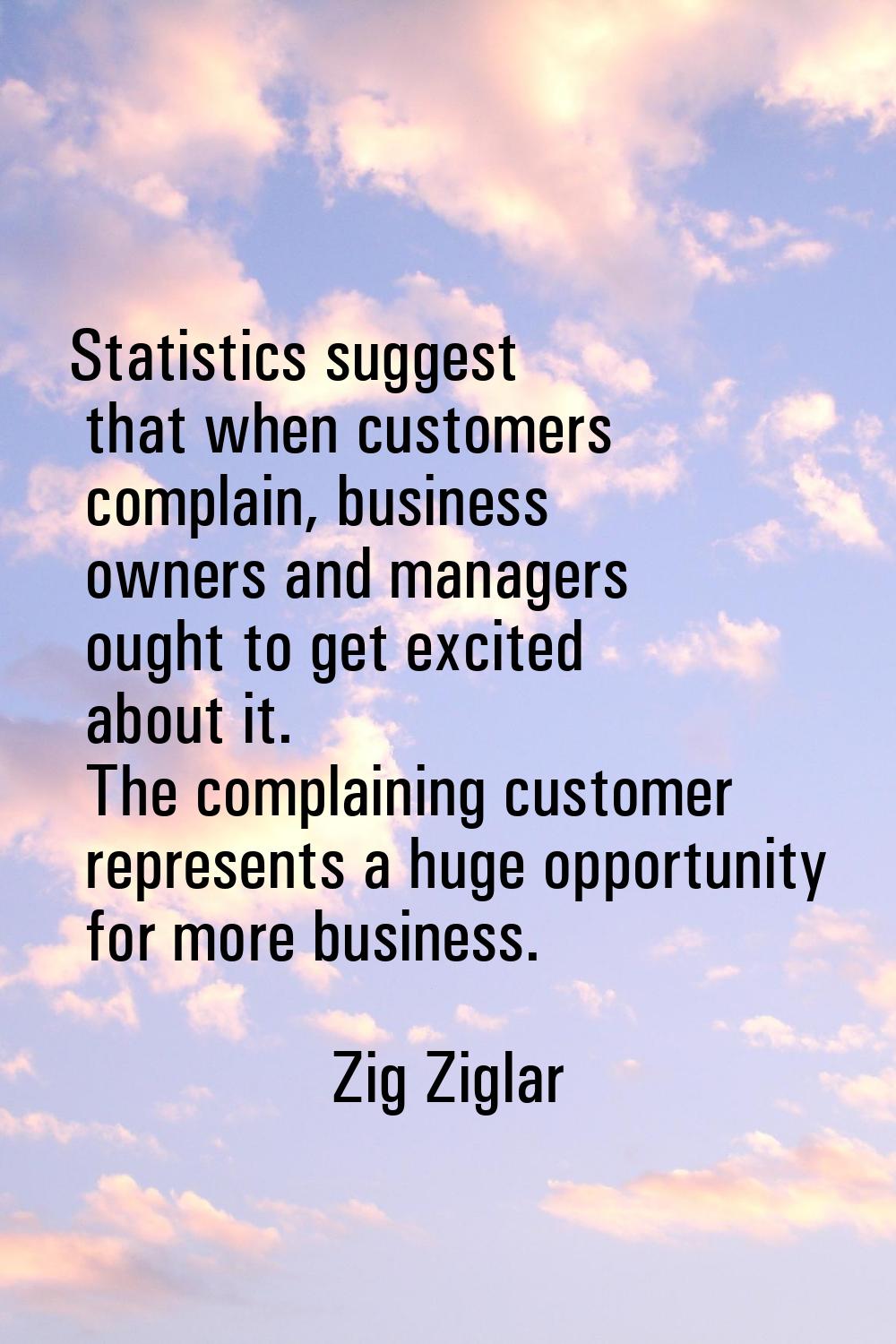 Statistics suggest that when customers complain, business owners and managers ought to get excited 