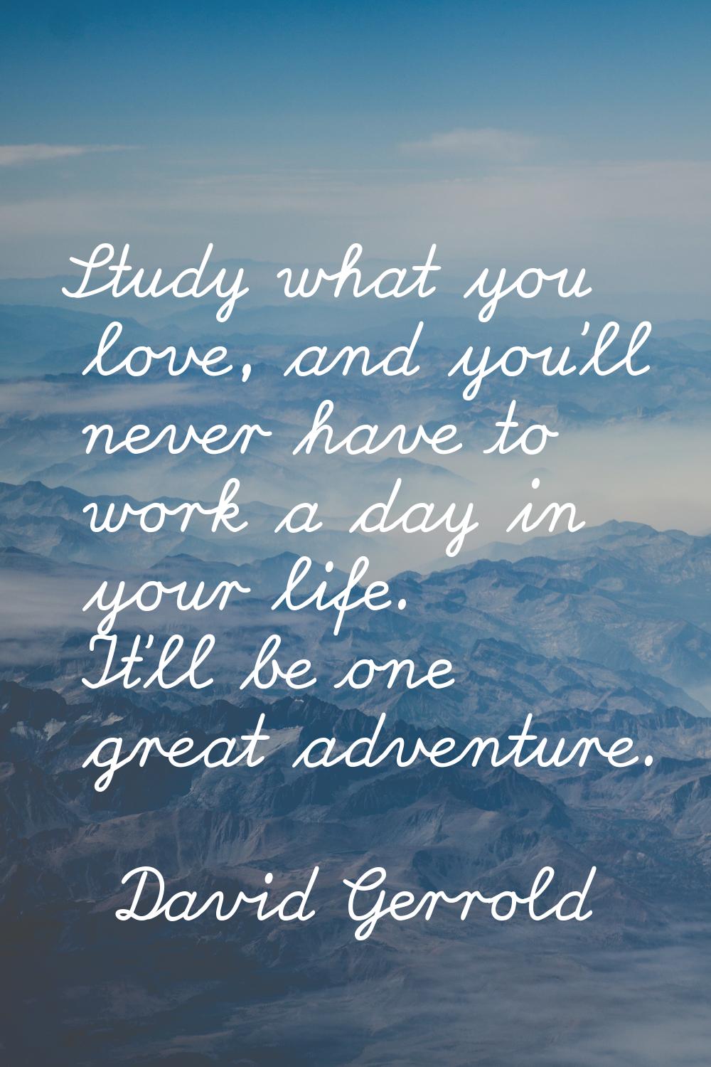 Study what you love, and you'll never have to work a day in your life. It'll be one great adventure