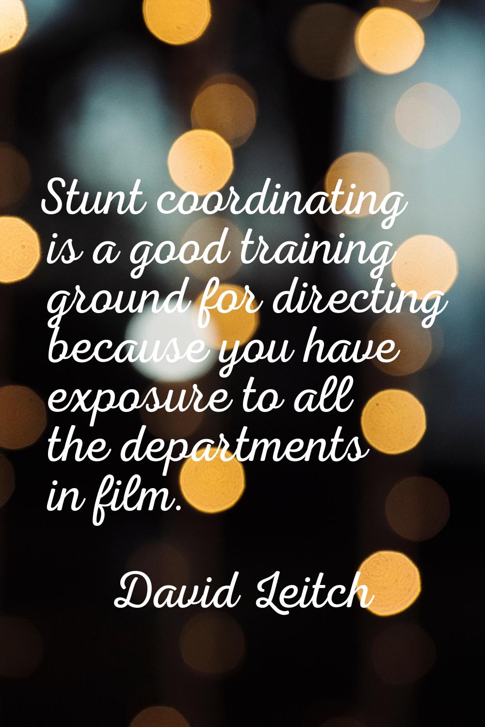 Stunt coordinating is a good training ground for directing because you have exposure to all the dep