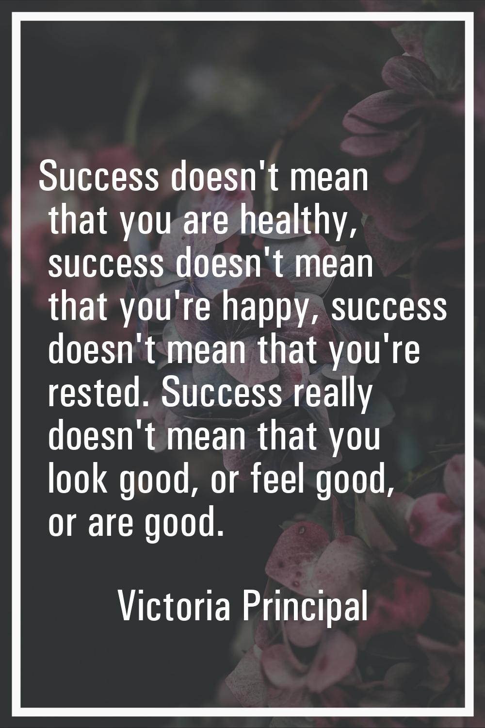 Success doesn't mean that you are healthy, success doesn't mean that you're happy, success doesn't 