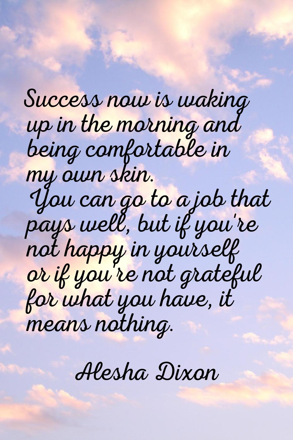 Success now is waking up in the morning and being comfortable in my own skin. You can go to a job t