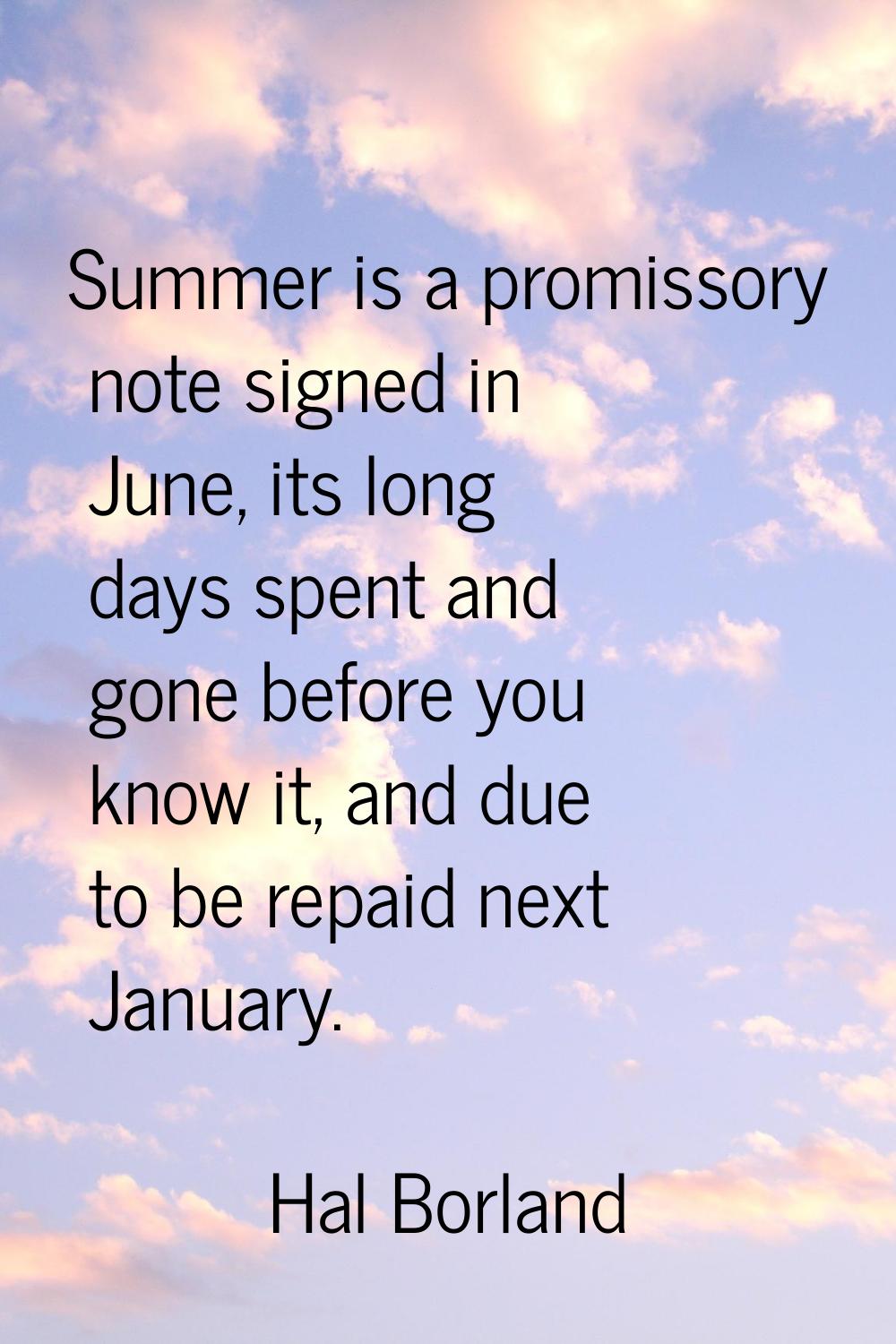 Summer is a promissory note signed in June, its long days spent and gone before you know it, and du