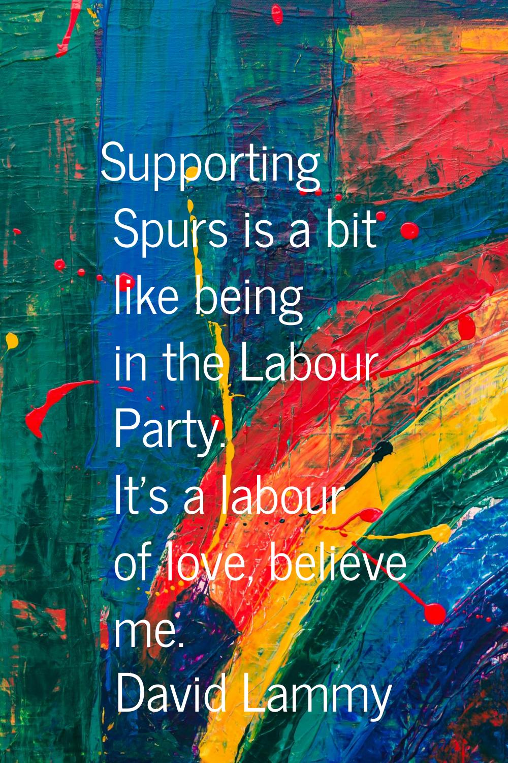 Supporting Spurs is a bit like being in the Labour Party. It's a labour of love, believe me.
