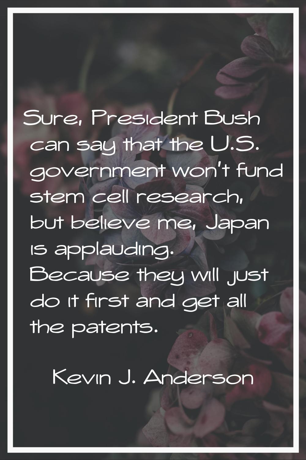 Sure, President Bush can say that the U.S. government won't fund stem cell research, but believe me