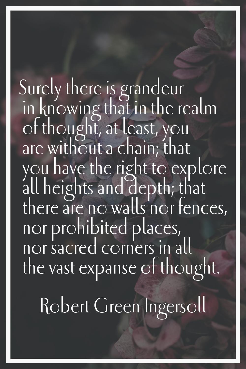 Surely there is grandeur in knowing that in the realm of thought, at least, you are without a chain