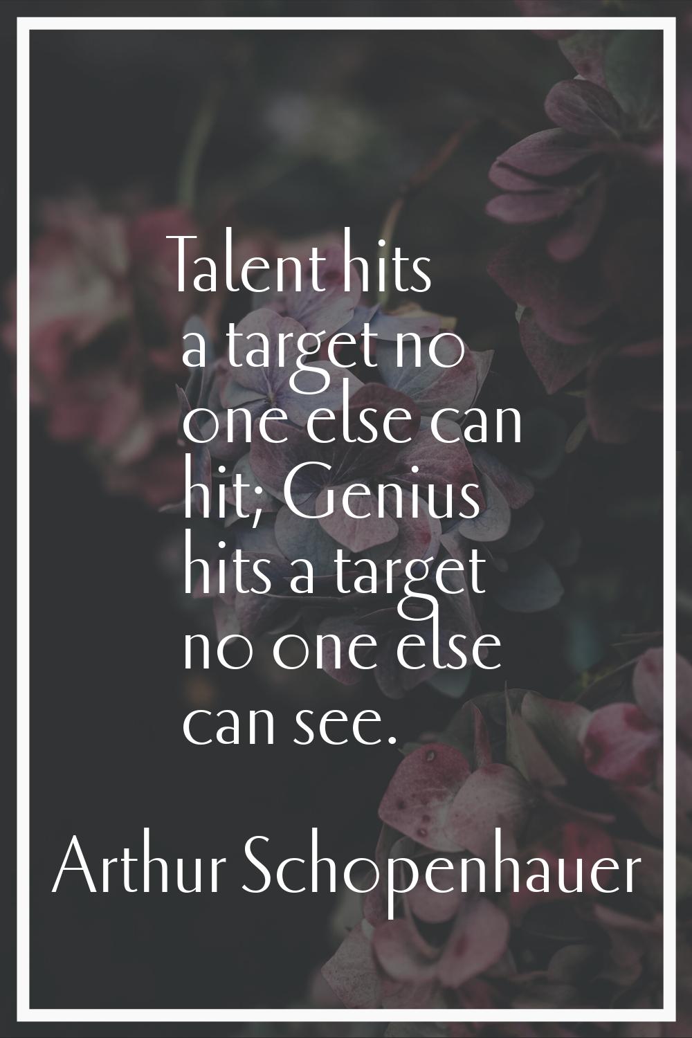 Talent hits a target no one else can hit; Genius hits a target no one else can see.