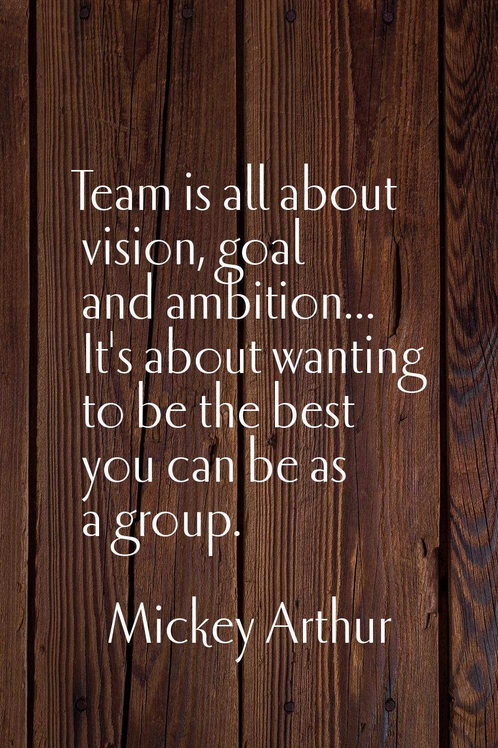 Team is all about vision, goal and ambition... It's about wanting to be the best you can be as a gr