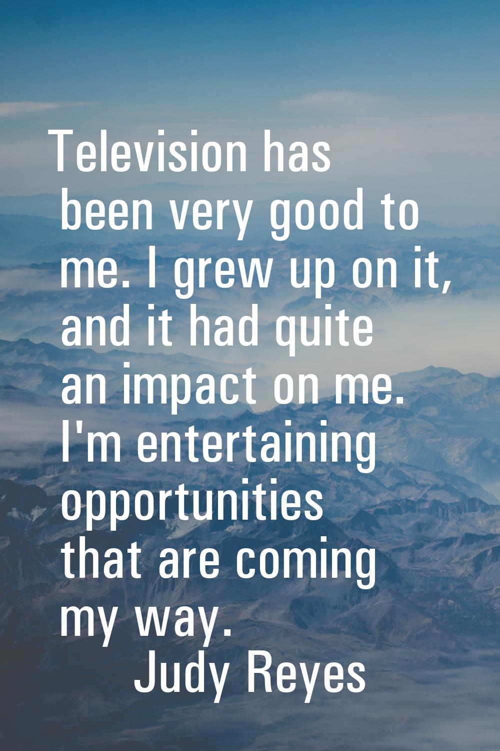 Television has been very good to me. I grew up on it, and it had quite an impact on me. I'm enterta
