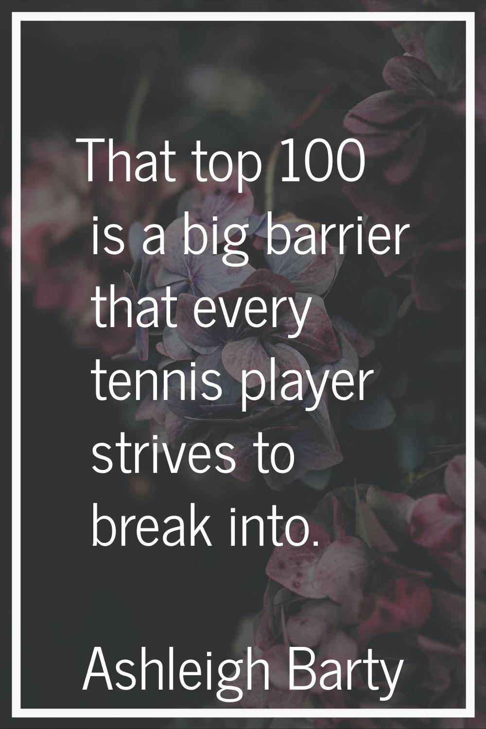 That top 100 is a big barrier that every tennis player strives to break into.