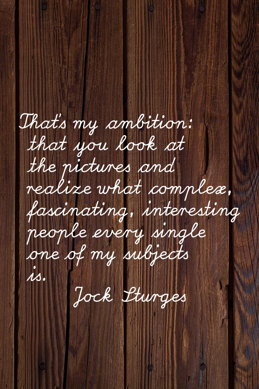 That's my ambition: that you look at the pictures and realize what complex, fascinating, interestin