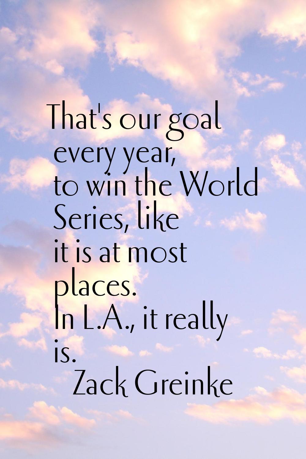 That's our goal every year, to win the World Series, like it is at most places. In L.A., it really 