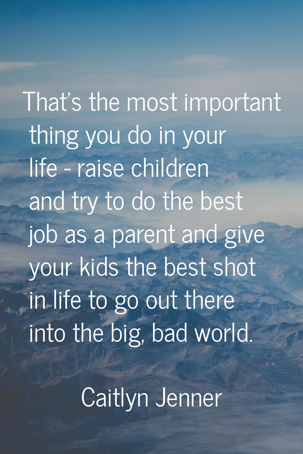 That's the most important thing you do in your life - raise children and try to do the best job as 