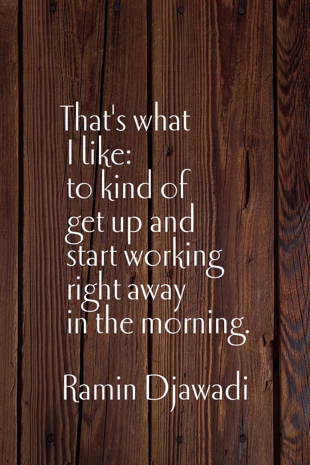 That's what I like: to kind of get up and start working right away in the morning.